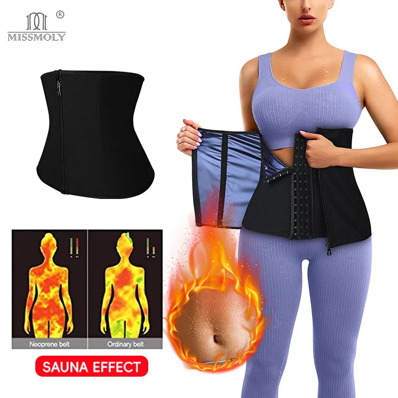 Miss Moly Sauna Waist Trimmer for Women Slimming Tummy Control Sweat Band Body Shaper Fat Burning Corset Losing Weight Belt
