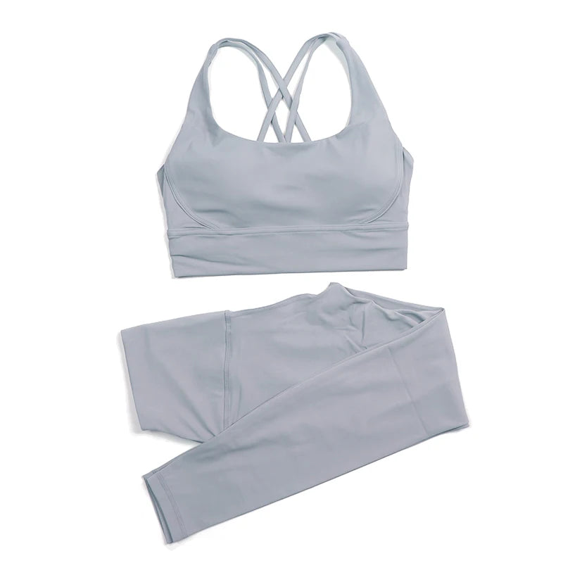 SOISOU Nylon Yoga Set Women's Tracksuit Gym Fitness Set Woman 2 Pieces Leggings Sports Bra Breathable Sportwear Woman Clothes