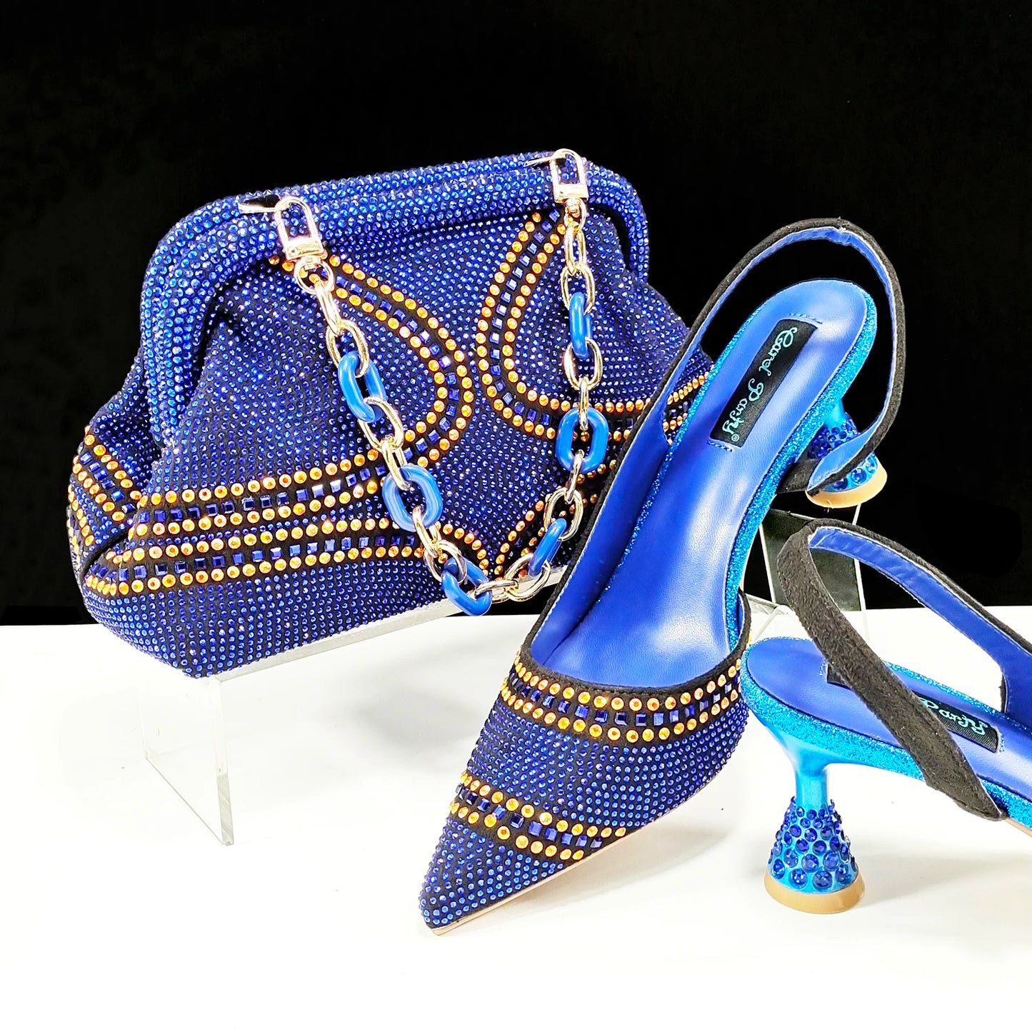 QSGFC New Italian Pumps and Bag To Party 2024 INS Style Pointed-Toe Rhinestone Elegant High Heels Champagne Wedge for Women