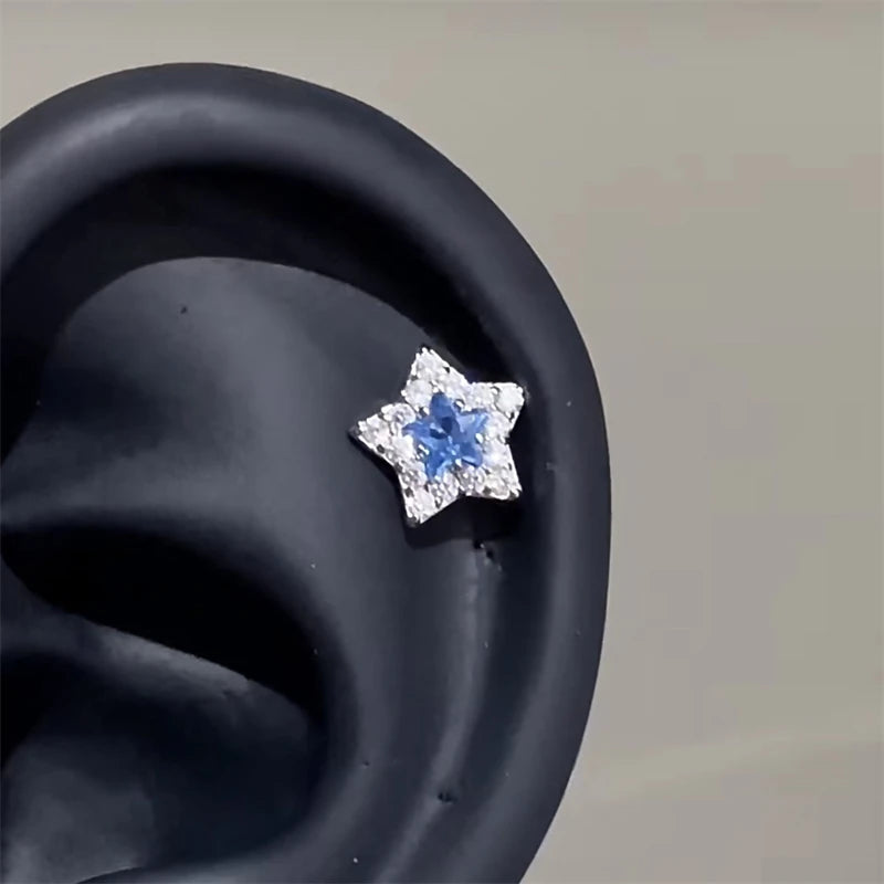 1pcs Quality Shiny Cross Zircon 316L Stainless Steel Ear Bone Nail Y2K Style Silver Color Earring for Women Cochlear Accessories