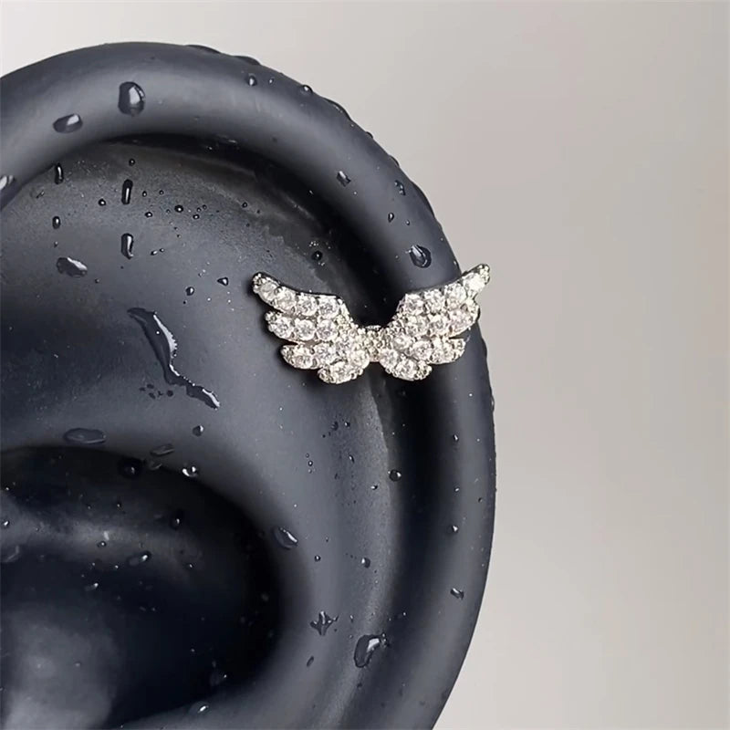 1pcs Quality Shiny Cross Zircon 316L Stainless Steel Ear Bone Nail Y2K Style Silver Color Earring for Women Cochlear Accessories