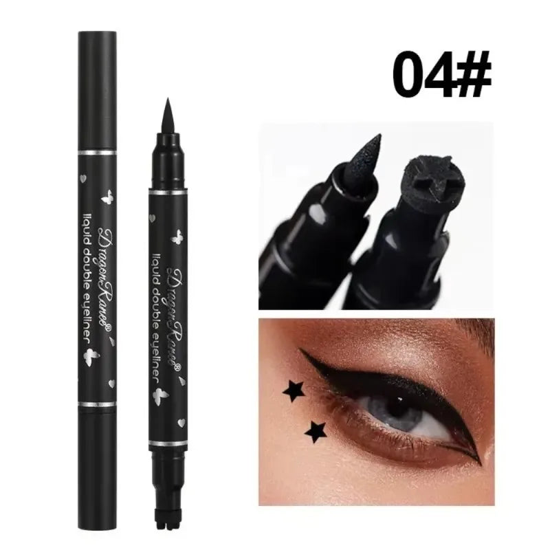 2 in 1 Black Eyeliner Stamp Waterproof Sweat-proof Dual-ended Liquid Eyeliner Quick Dry Easy Applying Eyeliner Pen Lazy Makeup