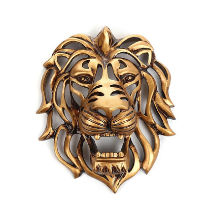 Gold Hollow Lion Head Statue Lion Head Shape Powerful Symbolism Lion Head Wall Mounted Resin Art Large Lion Head Sculpture