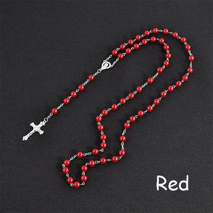 Fashion Vintage Cross Necklace Rosary Beads Chain Jesus Crucifix Virgin Mary Pendant Chain Jewelry Necklace