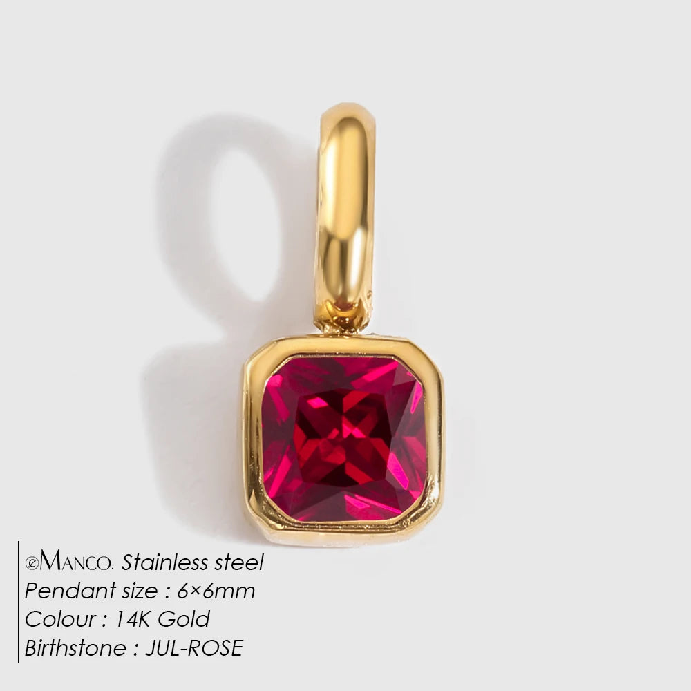 EMANCO Stainless Steel Classic Octagon Birthstone Charms 14K Gold Plated Pendant For DIY Jewelry Making Necklace