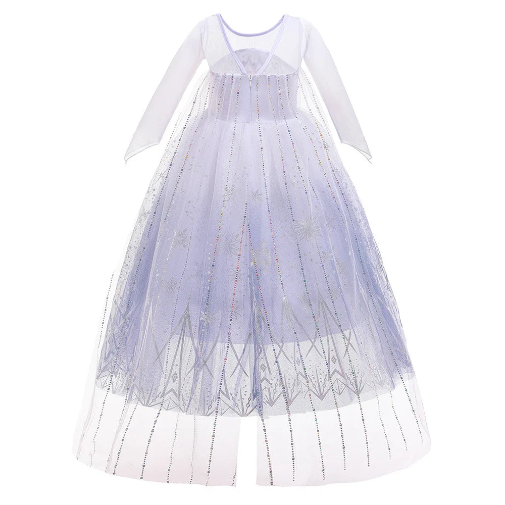 Birthday Kid Girls Cosplay White Elsa Mesh Costumes Snow Queen Elsa Princess Long Dress Halloween Party Carnival Clothes Vestido