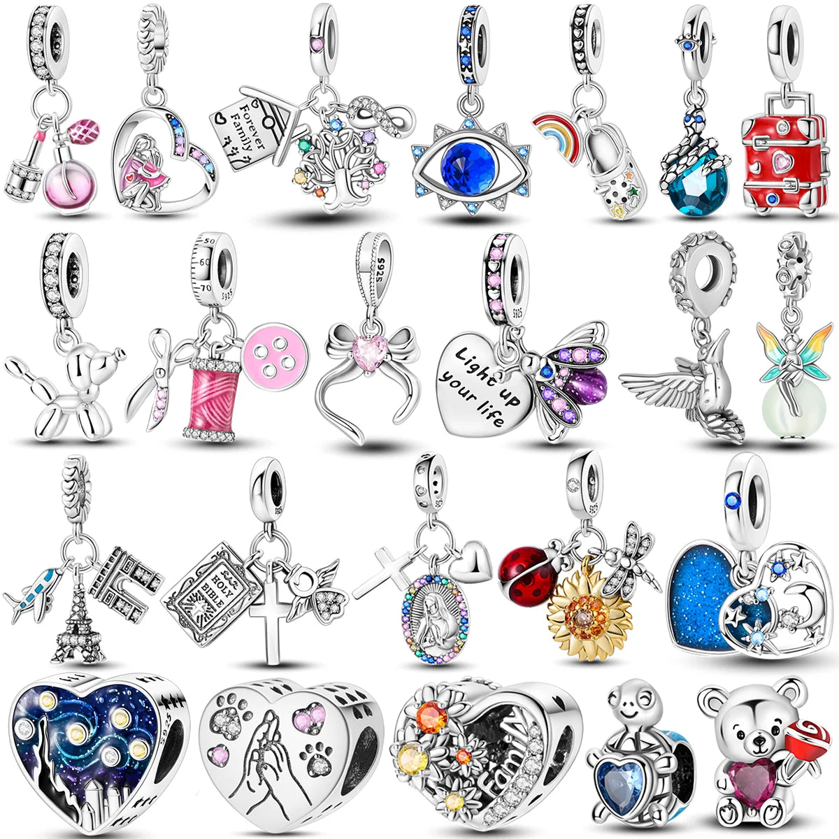 2026 Hot Sale Charms Bead 925 Sterling Sliver Pink Butterfly Luminous Firefly Dangle Fit Bangle Bracelet Necklace DIY Jewelry