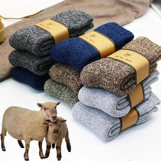 Men's thick mid-calf warm socks available in packs of three or five pairs