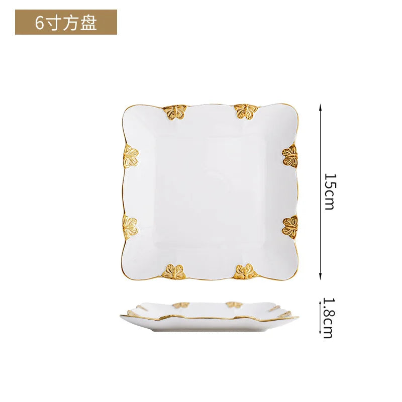 European Ceramic Phnom Penh Western-style Steak Plate Dining Room Characteristic Quadrilateral Tableware Household Dessert Plate