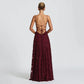 Elegant Jacquard Lace Spaghetti Straps Maxi Dress Backless Tie Square Neck Floor Length A Line Dress Evening Wedding Graduation