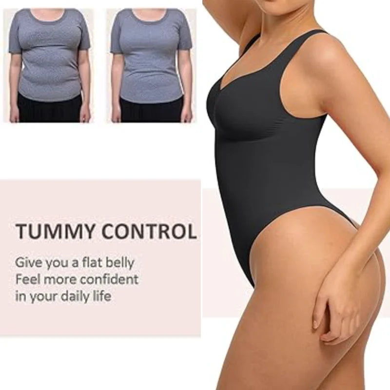 Guudia Ruched Breast Shapewear Bodysuit Wide Shoulder Strap Tummy Control Bodysuits V Neck Shaper Bodysuit Tank Top Bodysuit