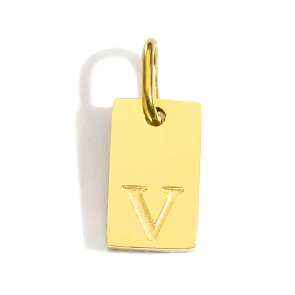 Polished Stainless Steel Square Gold Color Pendant Hang 26 Letters DIY Bracelet Pet Collar Necklace Jewelry Making