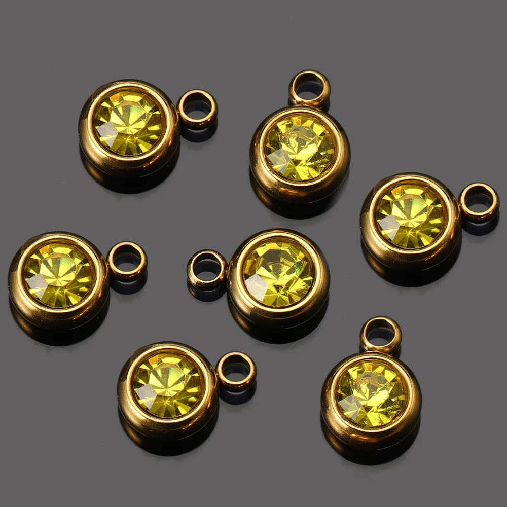20pcs 6mm Stainless Steel Rhinestone Beads Gold Color Crystal Charms Pendants for Necklace Bracelet Jewelry Making Charm DIY