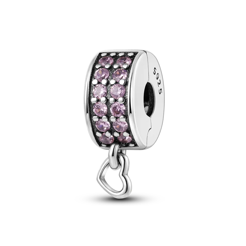 Silver Clasp 925 Sterling Silver CZ Pave Clip Charms Daisy Beads Stopper Safety Chain Fit Original Bangle Bracelet Jewelry Clips