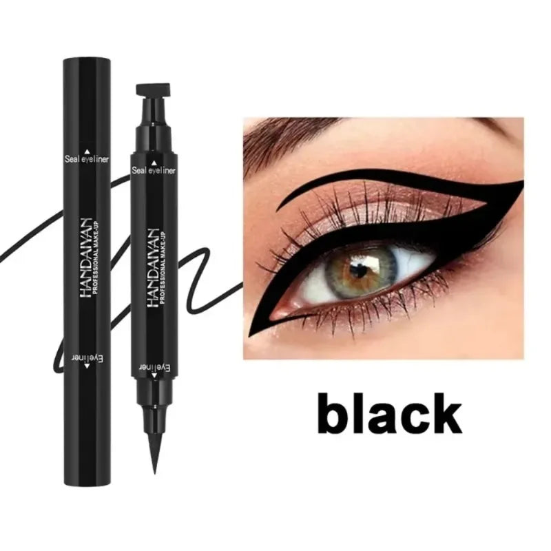 2 in 1 Black Eyeliner Stamp Waterproof Sweat-proof Dual-ended Liquid Eyeliner Quick Dry Easy Applying Eyeliner Pen Lazy Makeup