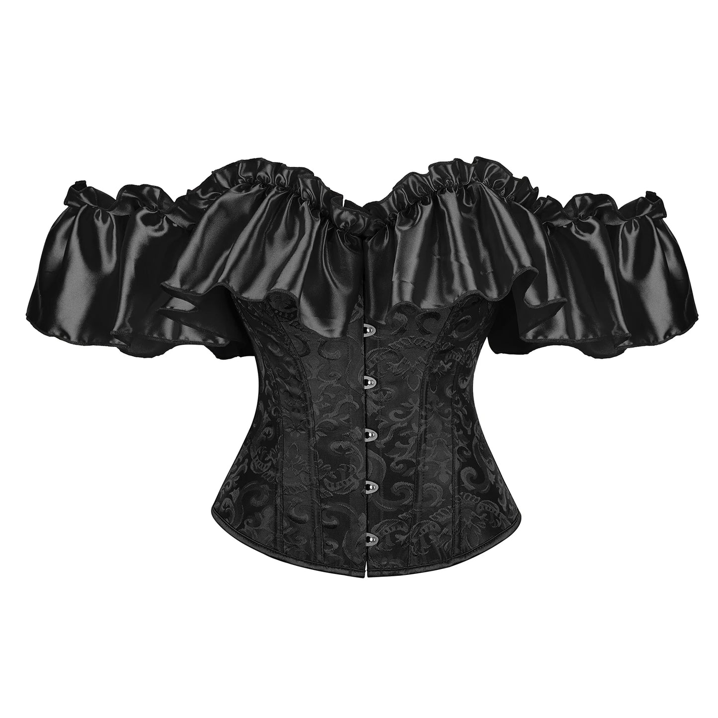 Women's Sexy Corset Bustier Button Down Back Tied Elegant Embroidered Ruffles Trim Strapless Slim Fit Off The Shoulder Tops