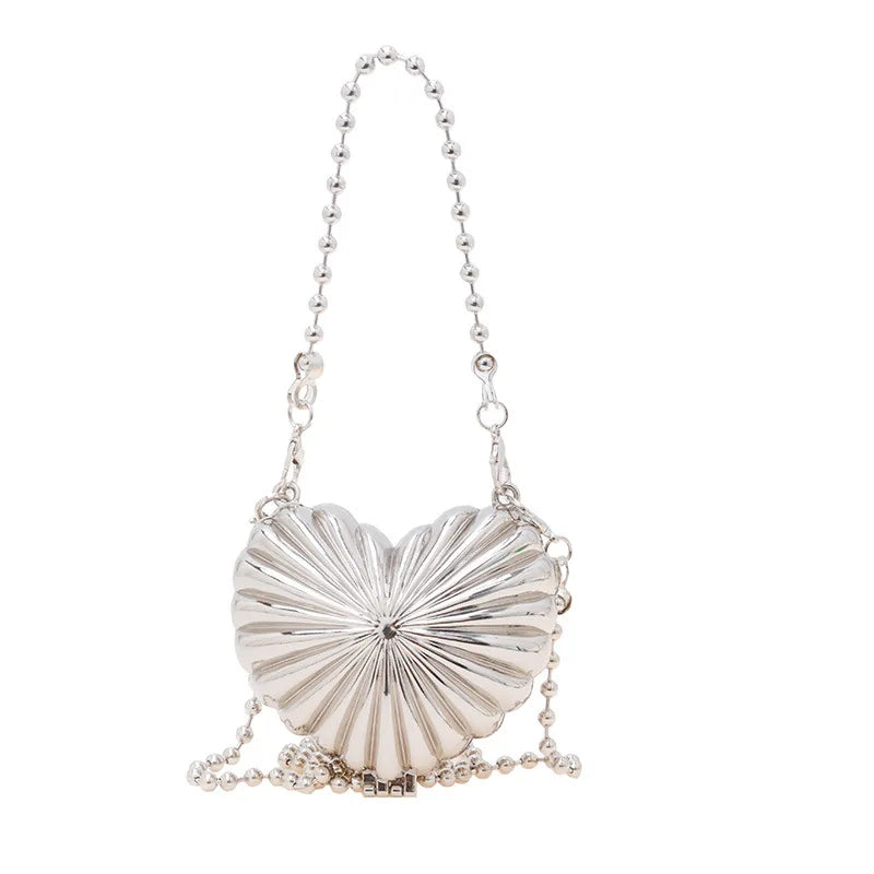 Golden Silver Evening Bag Handbag Luxury Designer Shoulder Crossbody Bags Party Wedding Clutch Mini Heart Pattern Shell Purse