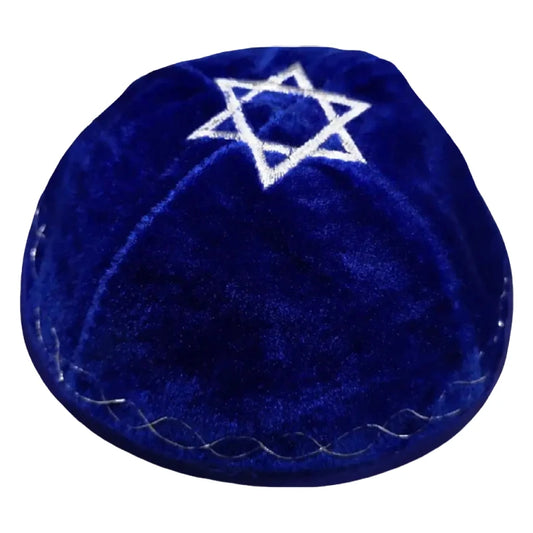 VELVET JEWISH YARMULKE KIPPAH WITH STAR EMBROIDERED