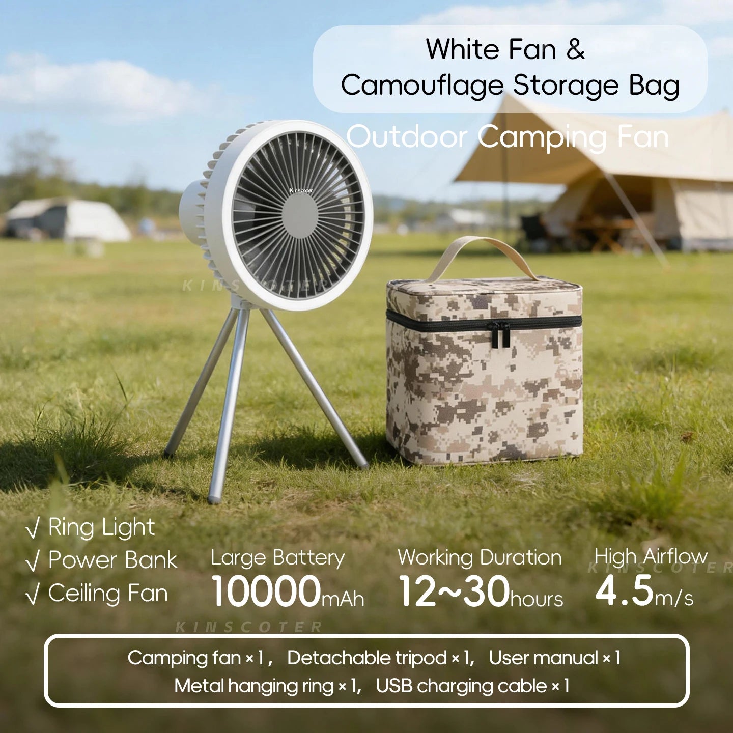 10000mAh 4000mAh Camping Fan Rechargeable Desktop Portable Circulator Wireless Ceiling Electric Fan with Power Bank LED Lighting