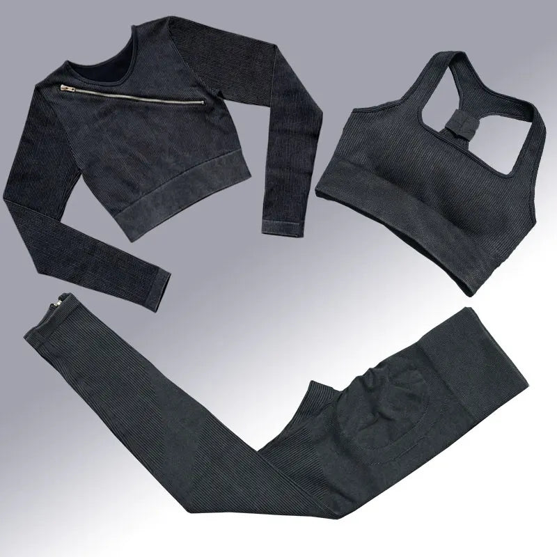 Yoga Suit High Waist Leggings Running Training Tights Sports Outfits Long Sleeve Crop Top Bra Seamless Fitenss Set Fitness Wear