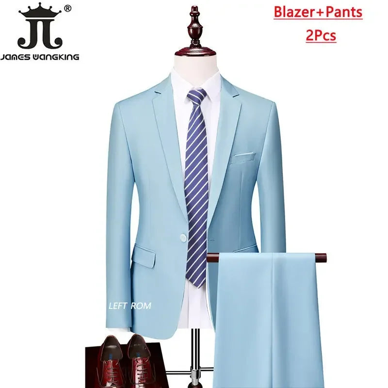 M-6XL 15 Colors ( Jacket+Vest+Pants ) Formal Business Office Men's Suits Groom Wedding Dress Party Dress Solid Color Suit