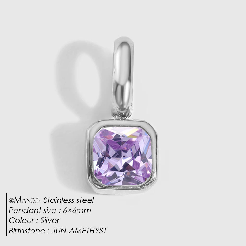 EMANCO Stainless Steel Classic Octagon Birthstone Charms 14K Gold Plated Pendant For DIY Jewelry Making Necklace