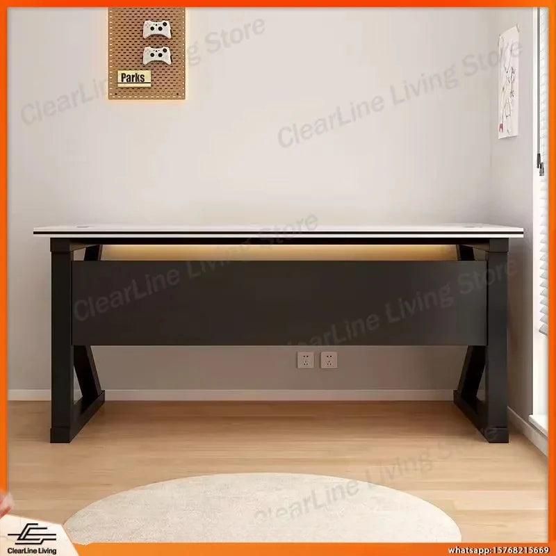 Gaming Desk with RGB LED Lights Ergonomic Adjustable Height L-Shaped Computer Desk for Esports Setup Home Office Study Room