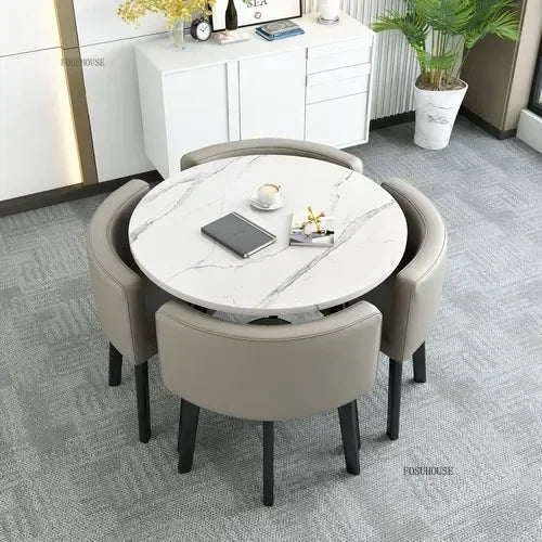 Nordic Round Dining Tables Set for Dining Room Furniture Kitchen Dining Table Set with 4 Chairs Home  Light Luxury Center Tables