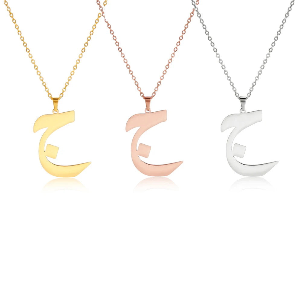 EUEAVAN Arabic Letter Pendant Necklace for Women Men Stainless Steel Arab Initial Alphabet Necklaces Lucky Amulet Muslim Jewelry