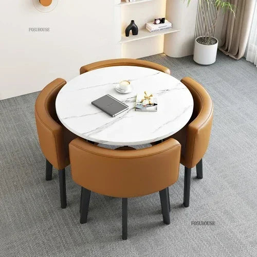 Nordic Round Dining Tables Set for Dining Room Furniture Kitchen Dining Table Set with 4 Chairs Home  Light Luxury Center Tables
