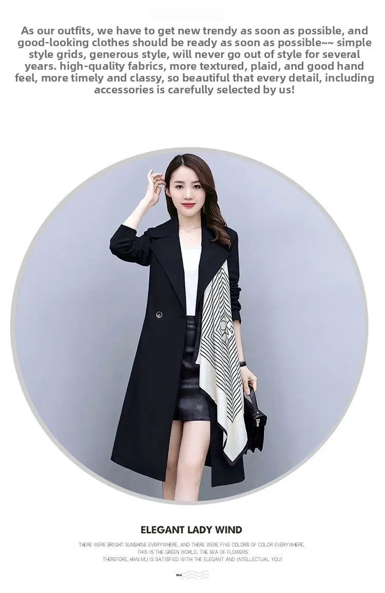Women's Long Coat Spring Autumn Loose Fashionable Slimming Large Size Casual Outerwear Elegant Lady Jacket Trendy