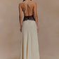 Mozision Summer Backless Sexy Maxi Dress Women Gown Patchwork Lace Halter Deep V Neck Sleeveless High Waist Elegant Long Dress