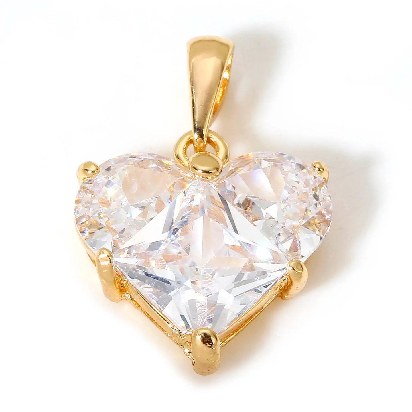 1 Piece Sweet Copper Valentine's Day Charms Gold Color Heart Cubic Zirconia Pendants For DIY Necklace Jewelry Making 20mm x 14mm