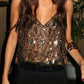 Women's Sequin Slim Camisole Spaghetti Strap V-Neck Slim Fit Cropped Tank Tops Summer Sexy Club Vest Streetwear