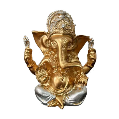 Golden Ganesha Statue Resin Figurine Hindu Elephant God Sculpture Lucky Decor for Home Living Room Office Meditation Room Gift