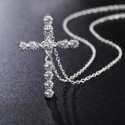 Fashion brand 925 Sterling Silver Necklace For Women Jewelry Blue crystal Exquisite cross Pendant birthday gifts Wedding party