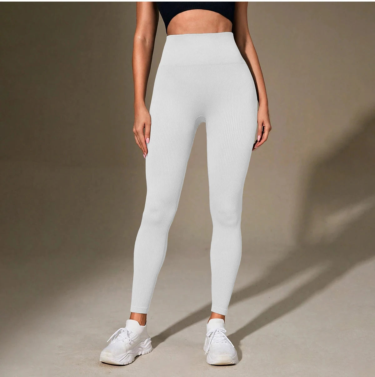 Women's High Waisted Ribbed Yoga Pants - Solid Color Stretchy Tummy Control Workout Leggings for Fitness Gym Lounge & Daily Wear