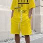 2025 Summer Men's Clothing Letter Print Short Sleeve Top Men's Elastic Waist Shorts 2-piece Set Plus Size T Shirts Shorts Set
