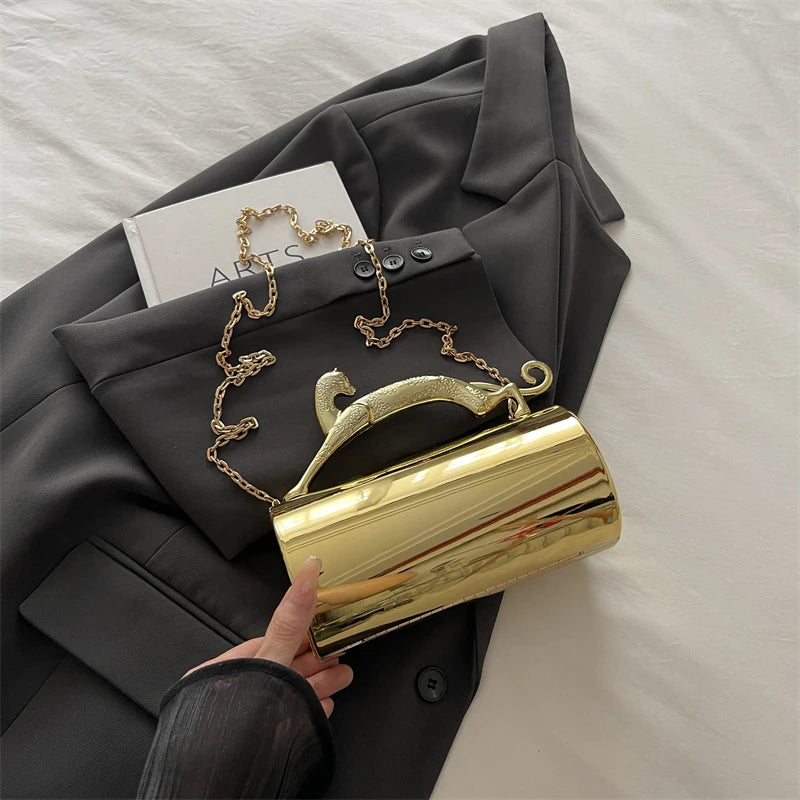 Animals Leopard Metal Handle Evening Clutch Bag Trendy Party Purse Lady High Quality Acrylic Shoulder Crossbody Bag Mini Handbag