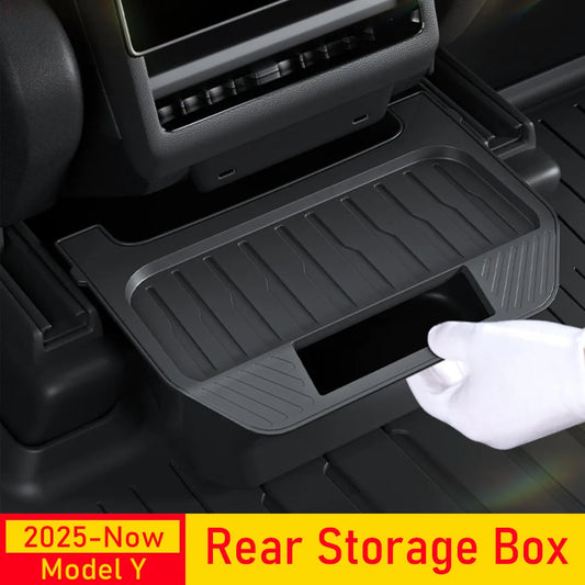 Rear-seat storage box and organiser for Tesla Model Y Juniper 2025–2026