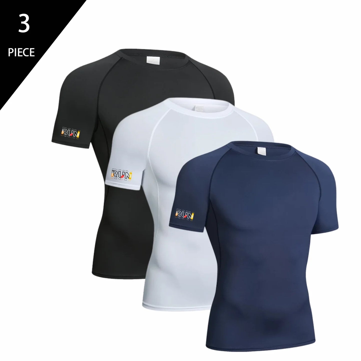 Men's Compression T-Shirt 3-Pack Quick Dry Running Gym Short Sleeve Sport Tops Elastic Breathable Athletic Tees