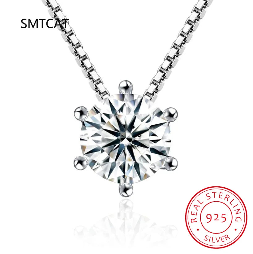 Real 1 Carat D Color Moissanite Pendant Necklace 100% 925 Sterling Silver Sparkling Engagement Wedding Party Fine Jewelry