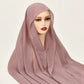Chiffon Instant Hijab With Bulit-in Magnets Muslim Woman Hijab Solid Color Easy To Wear Shawl Wrap With Undercap Famme Headscarf