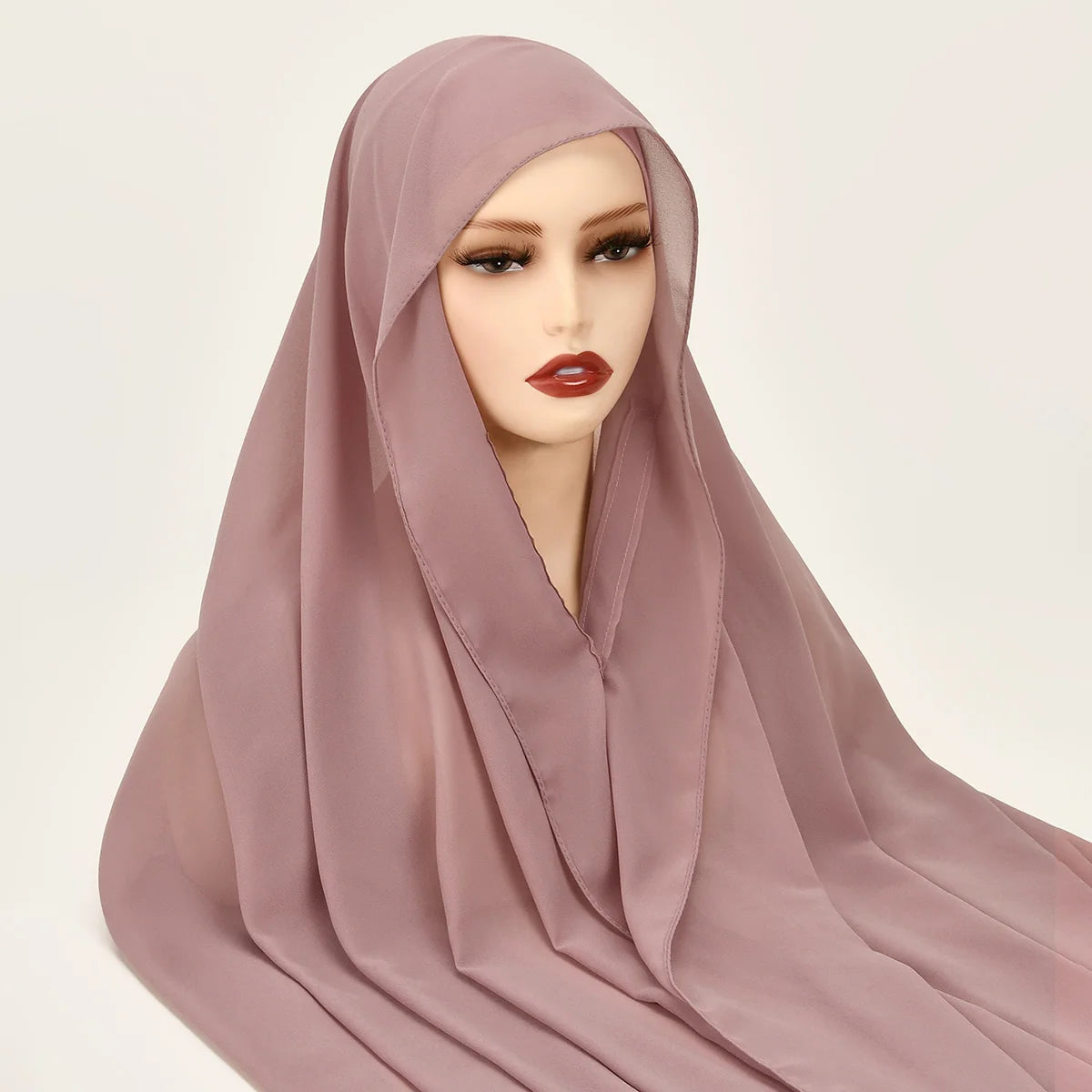 Chiffon Instant Hijab With Bulit-in Magnets Muslim Woman Hijab Solid Color Easy To Wear Shawl Wrap With Undercap Famme Headscarf
