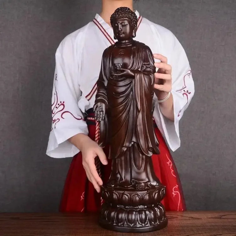 Rosewood Standing Buddha Statue Ornament Festival Workmanship Gift Family Worship Statue Wood Sculpture Handmade Decoration