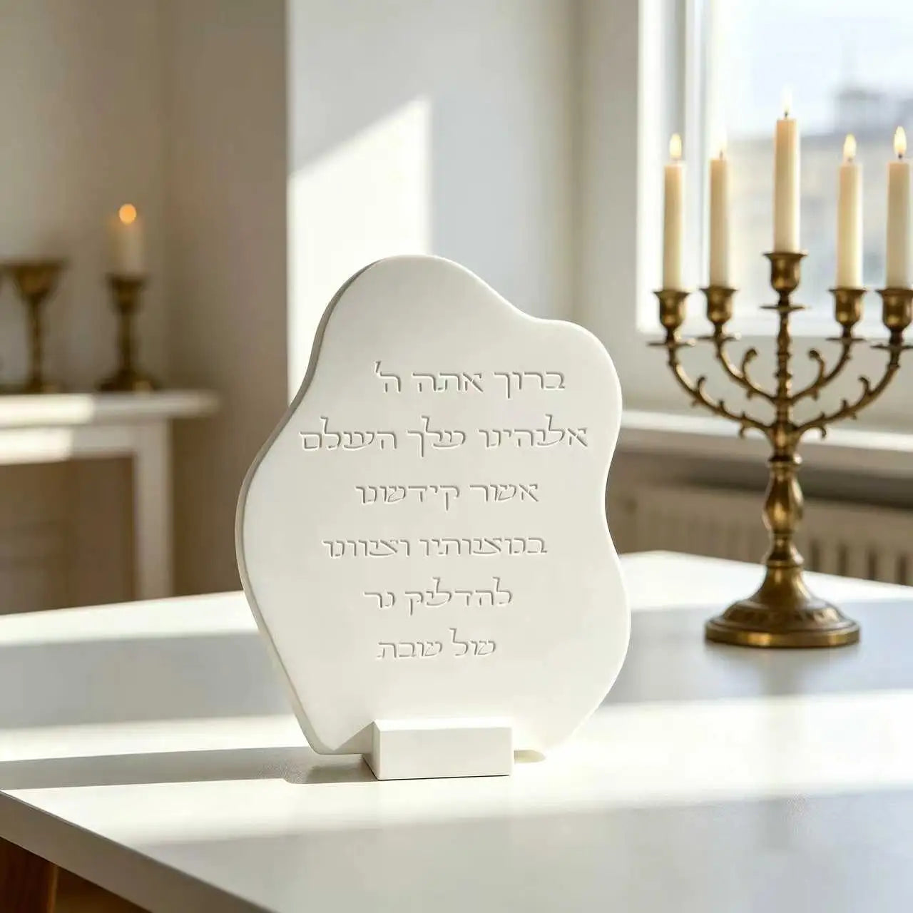 Jewish Shabbat Candle Lighting Blessing Plaque Silicone Mold with Hebrew Prayer DIY Resin Plaster Epoxy Craft Mold