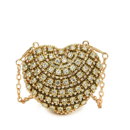 Luxury Mini Diamond Inlay Heart Shape Crystal Clutch Purse Stones Evening Wedding Party Shoulder Bag Handle Rhinestone Handbags