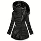 Women's Hooded Fleece Lined Jackets Long Sleeve Cotton Padded Winter Fit Warm Medium Length Coat Zip Up Stylish Women's Clothing