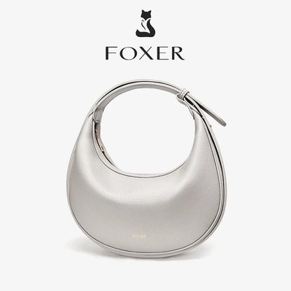 FOXER Brand PU Leather Women's Shoulder Bag Fashion Female Underarm Hobo Bag Crescent Half-moon Bag Travel Small Crossbody Bag