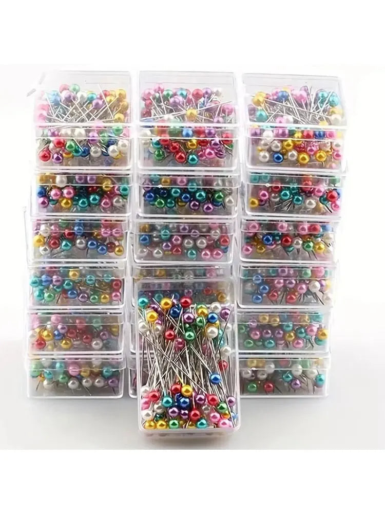 New 100pcs Fashion Sewing Needles Colored Glass Ceramics Head Bead Pin Stitch Knitting Needles Sewing Fixed Diy Safety Pin